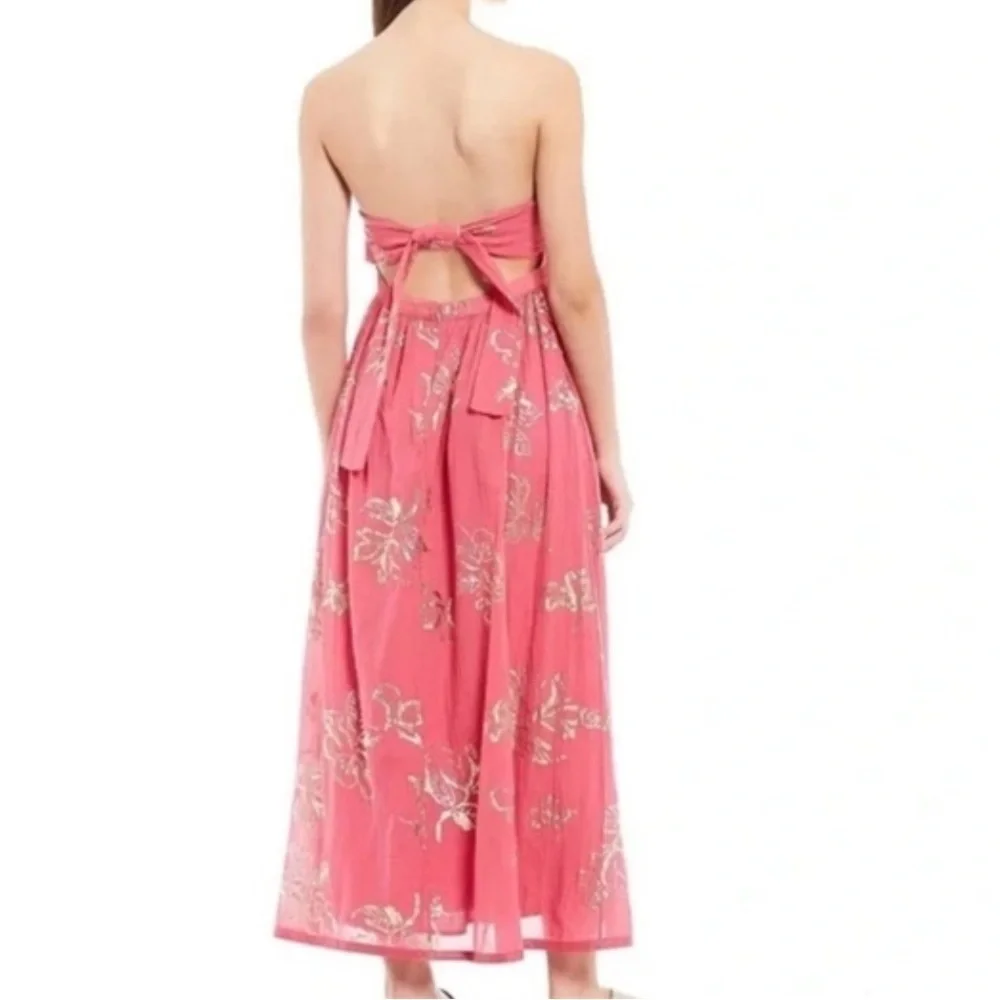Free People Baja Babe Midi Dress Hot Pink Combo Metallic Gold XL Floral Cotton - Picture 4 of 14